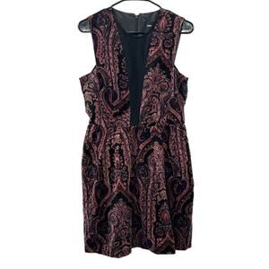 ASOS‎ Black & Pink Paisley Print Velvet Sleeveless Fit & Flare Mini Dress Sz 8